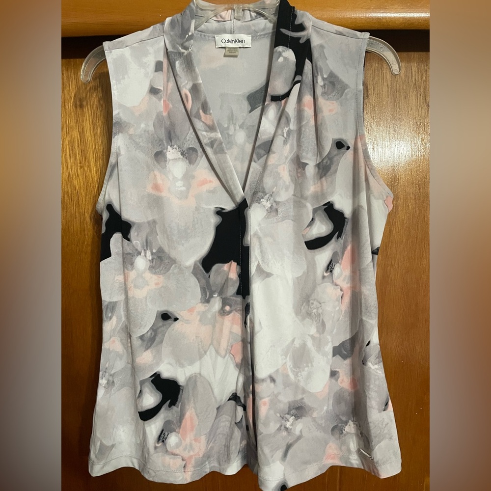 Calvin Klein Floral Sleeveless Blouse - Black, Gray, Pink